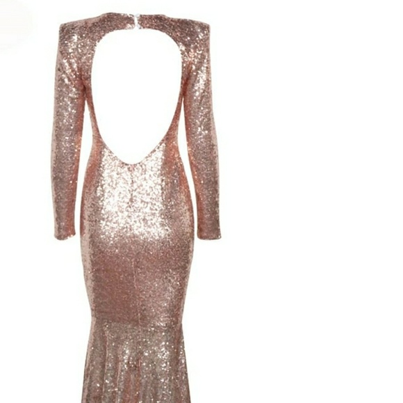 Backless Sequin Gold Gown - Picture 2 of 6